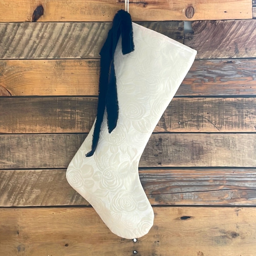 Christmas stocking cream w velvet ribbon luxury rose satin